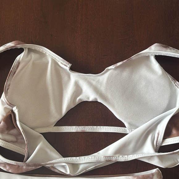 Brand New Tie Dye High Waisted Bikini Set White Brown 2-Piece Swimwear Bra Cups - Picture 12 of 16